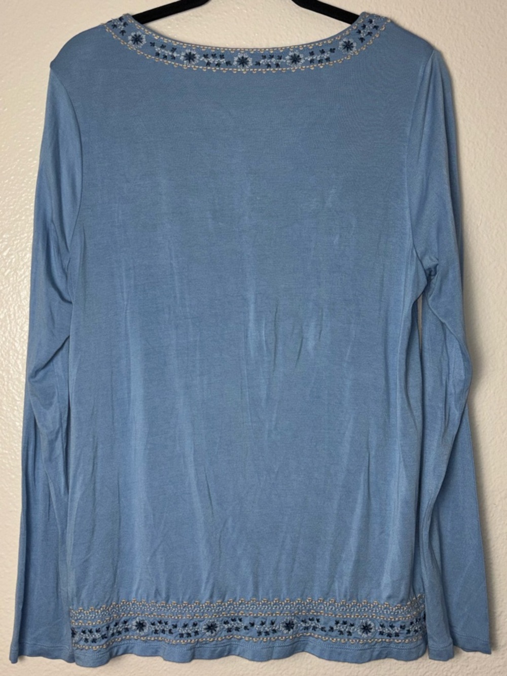 Soft surroundings embroidered long sleeve top with tassels -Blue Women's Medium - Picture 10 of 15